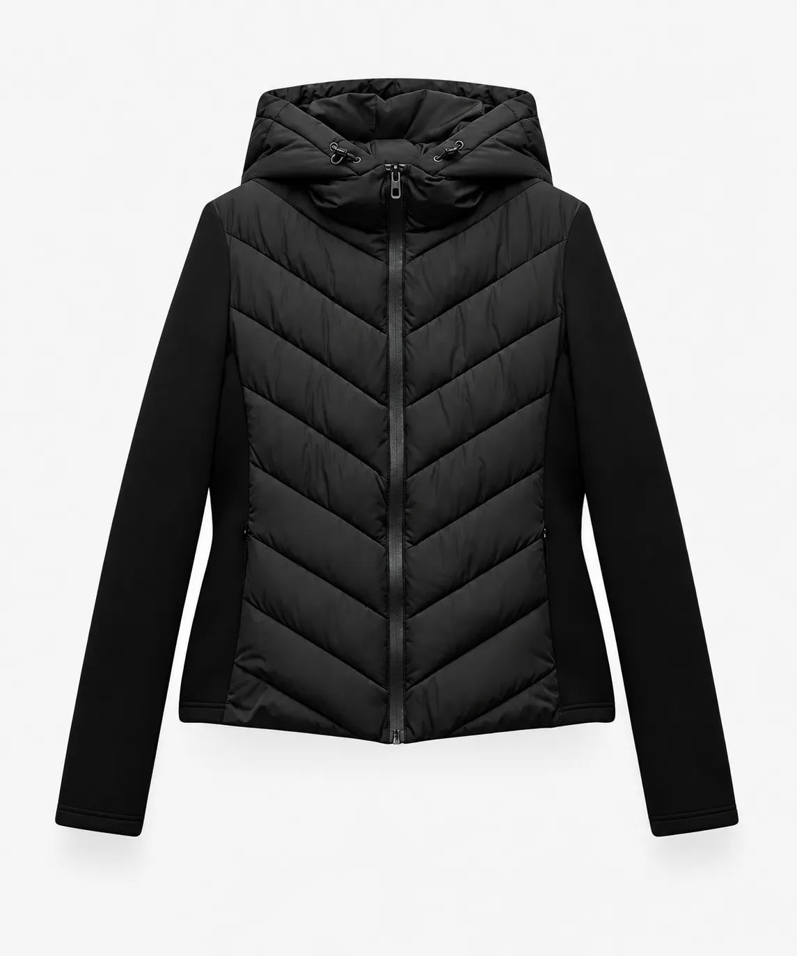 Women's Hooded Chevron Quilted Puffer Jacket with Full Zip