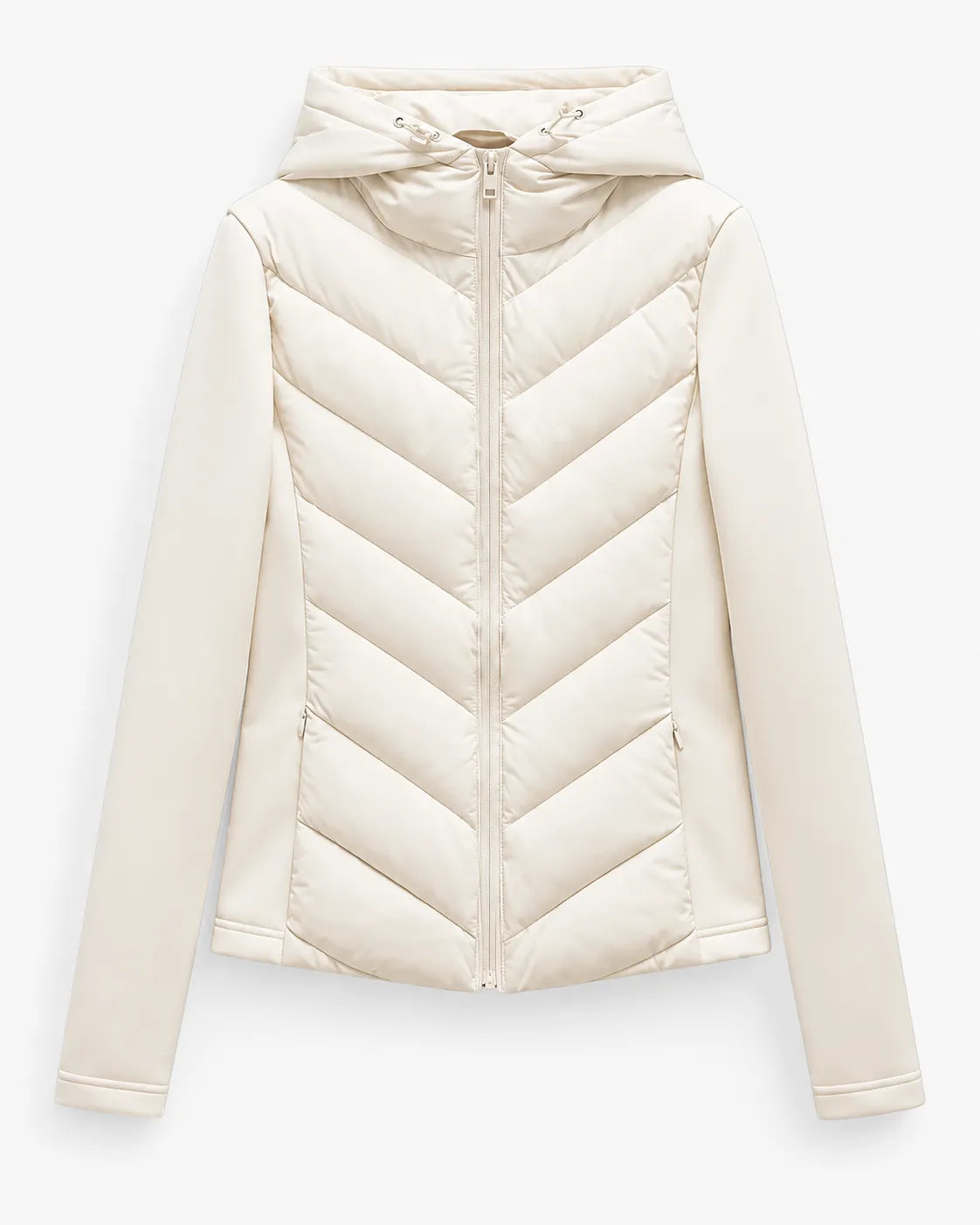 Women's Hooded Chevron Quilted Puffer Jacket with Full Zip