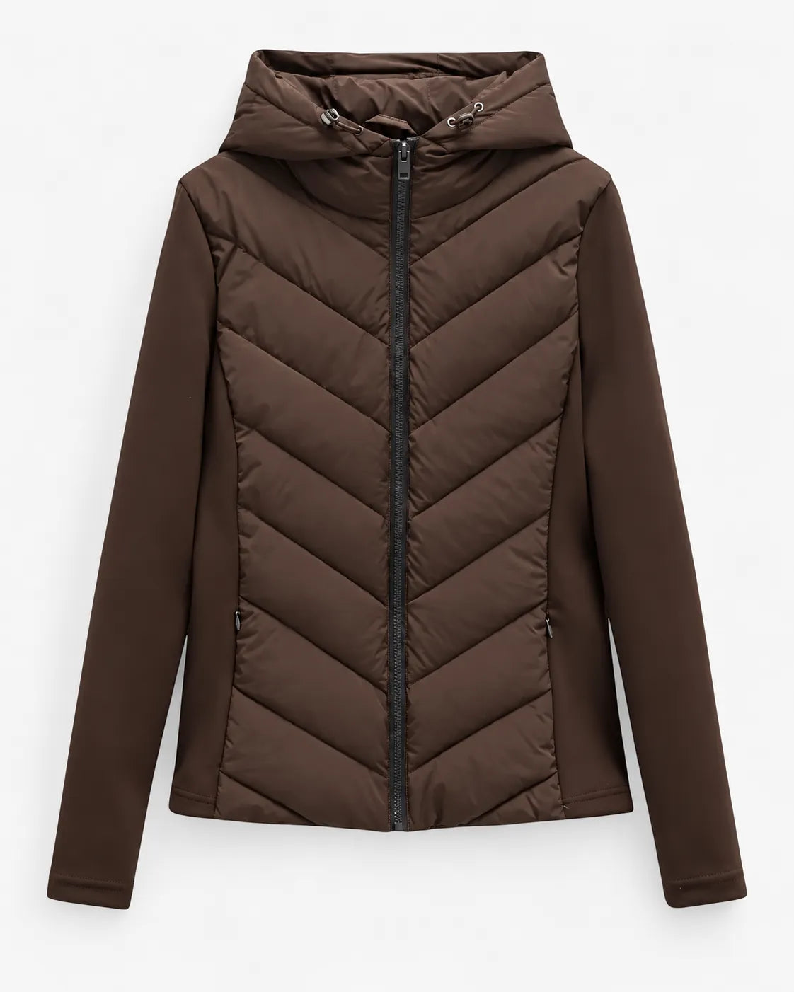 Women's Hooded Chevron Quilted Puffer Jacket with Full Zip