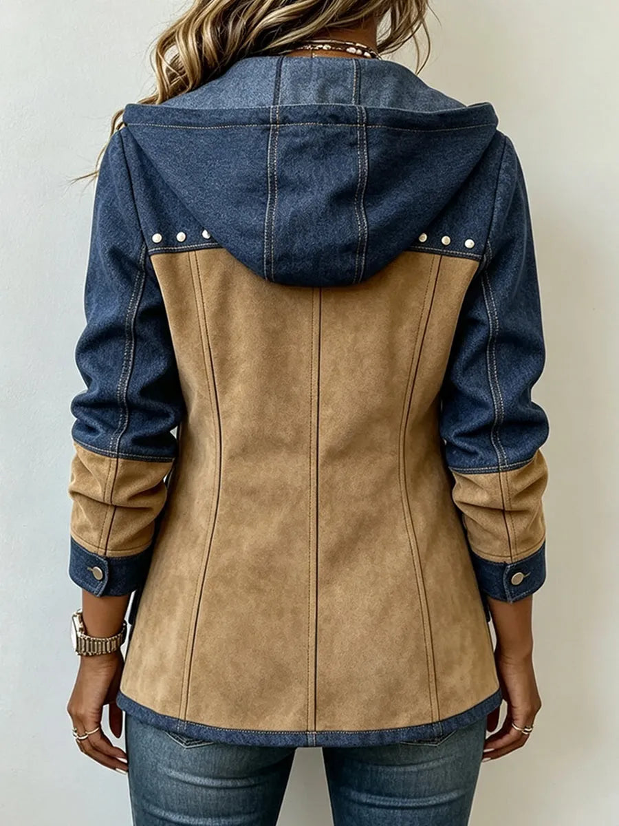Women's Hooded Jacket with Pockets and Stud Details