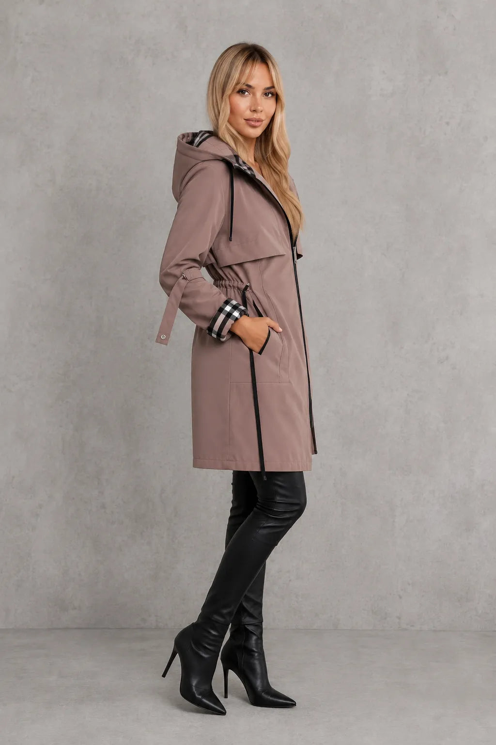 Women's Hooded Waterproof Raincoat with Full Front Zip