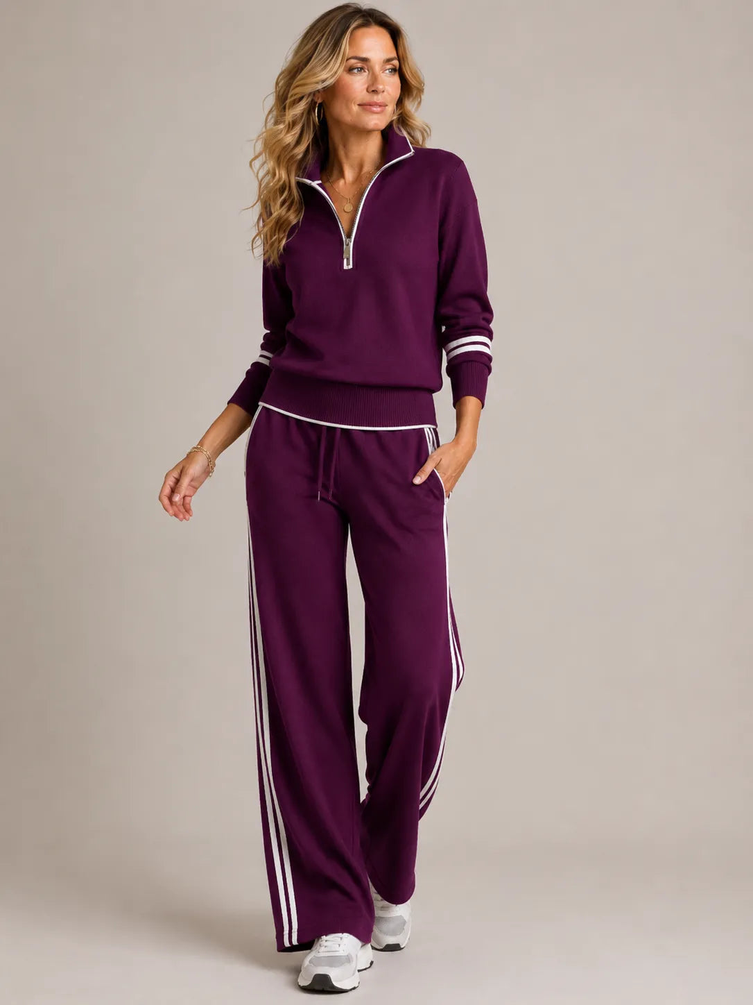 Women's Knit Two-Piece Lounge Set with Quarter-Zip Sweater