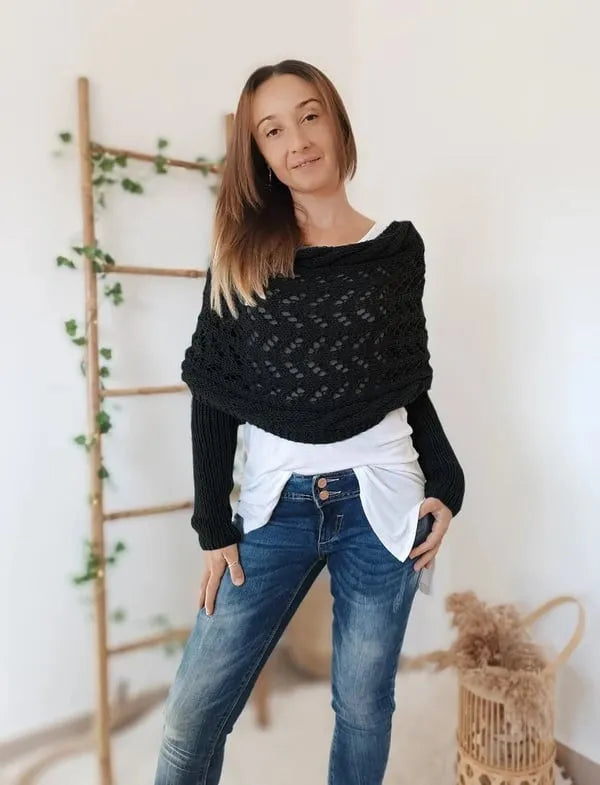 Women's Knit Wrap Scarf with Sleeves