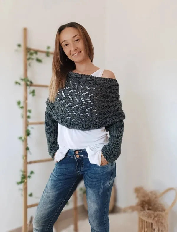Women's Knit Wrap Scarf with Sleeves