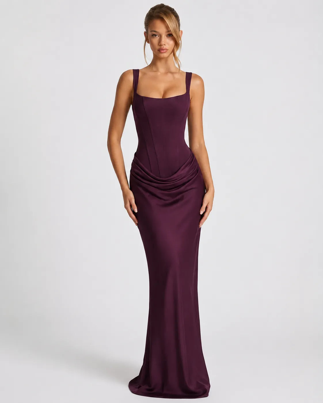Women's Lace-Up Corset Maxi Dress with Pleated Skirt