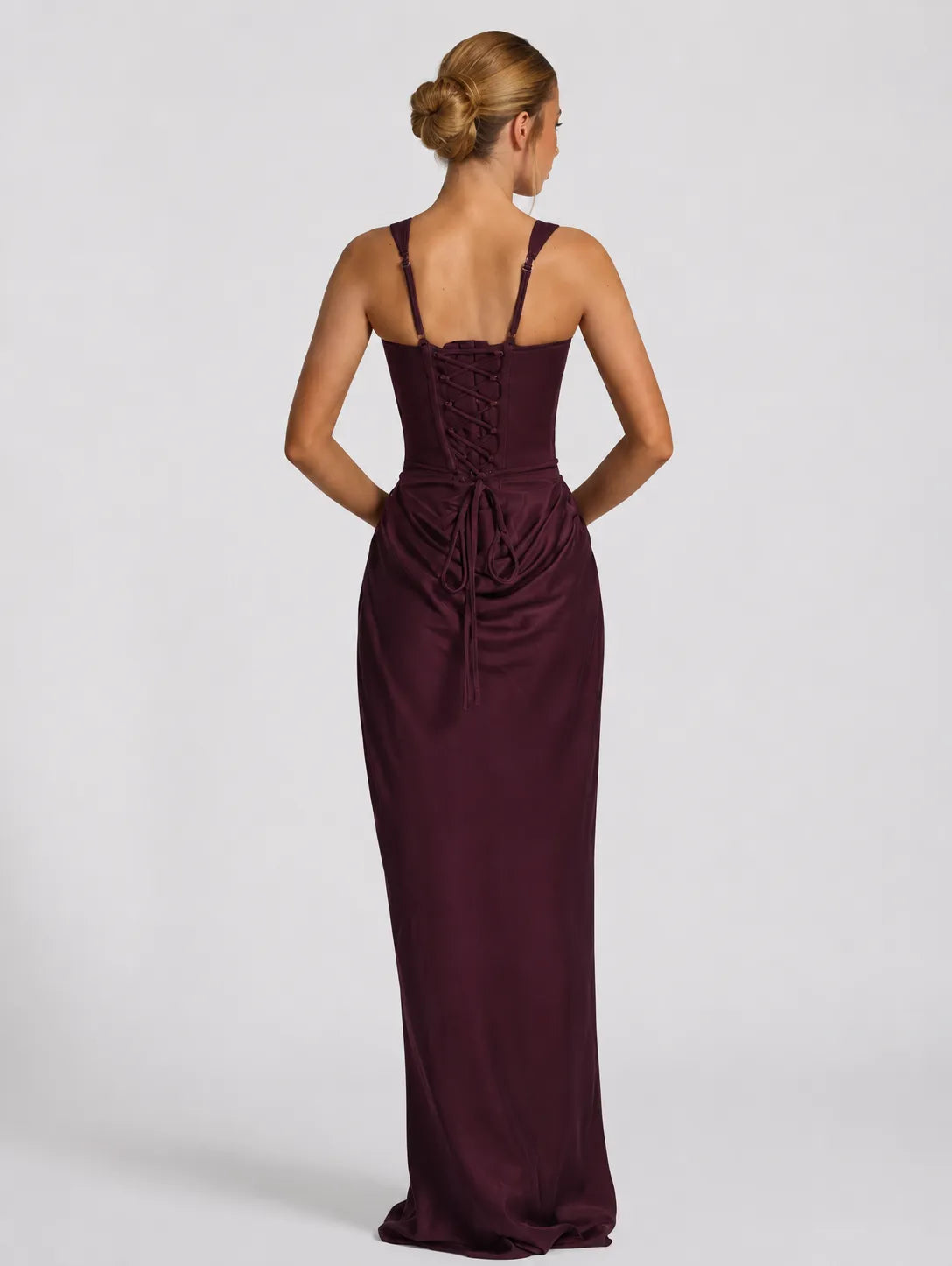 Women's Lace-Up Corset Maxi Dress with Pleated Skirt