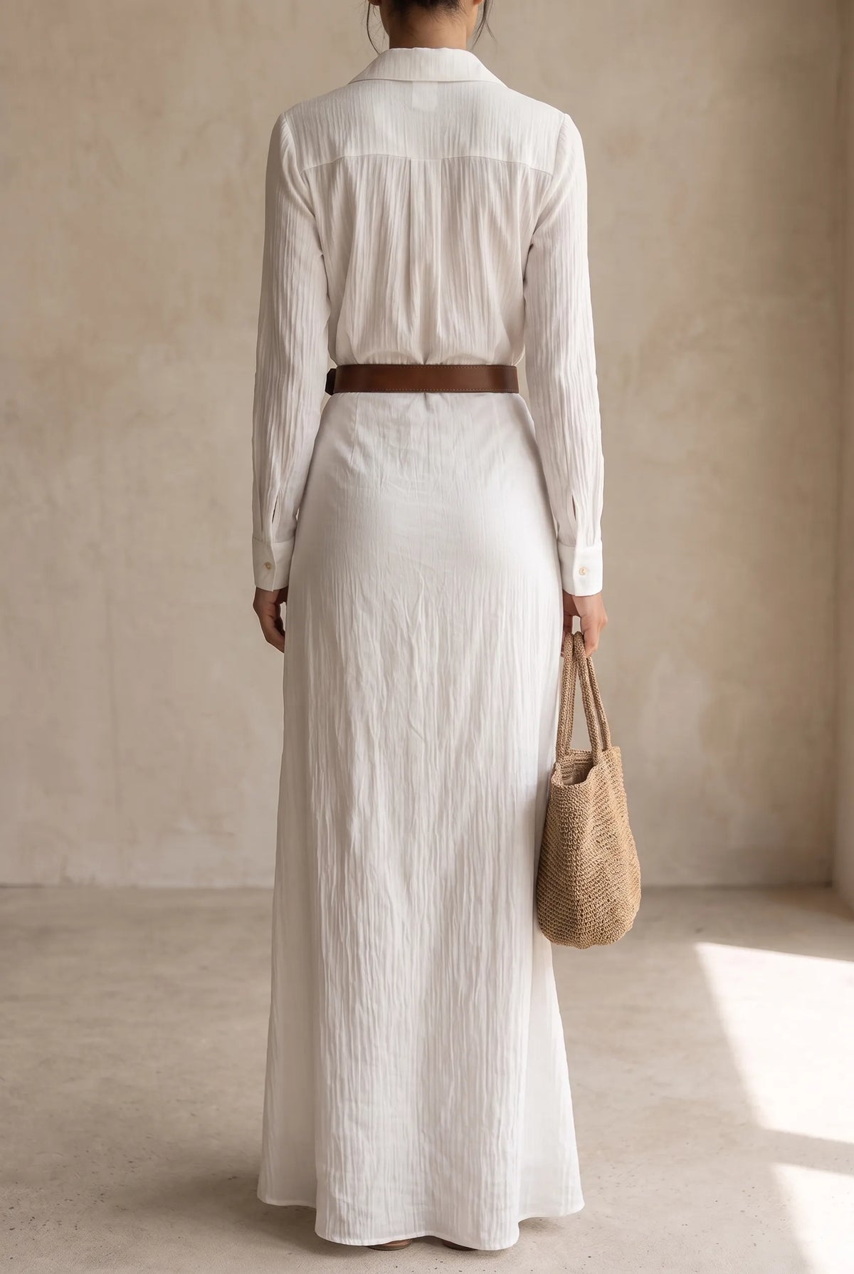 Women's Lapel Collar Button-Down Belted Maxi Dress