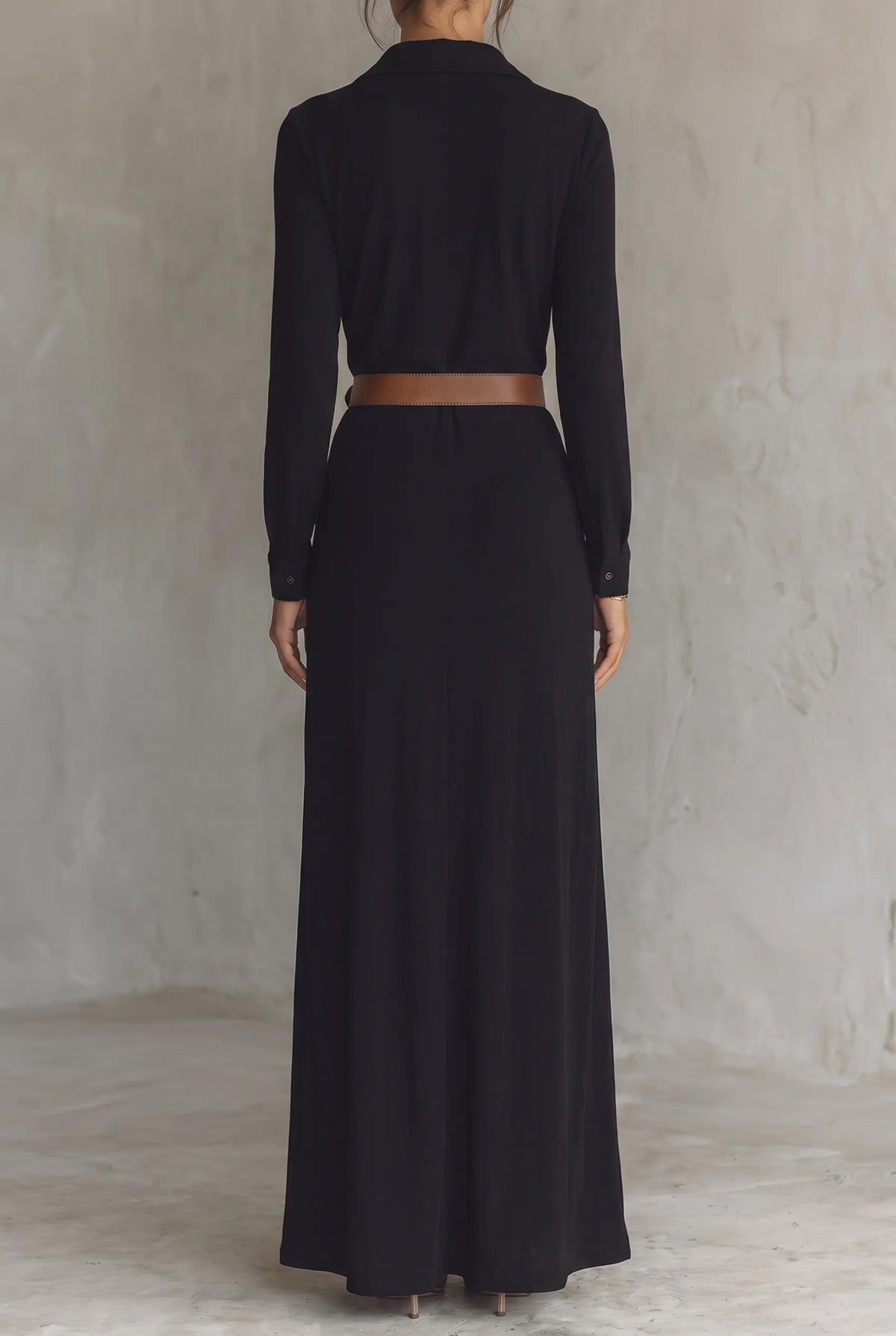 Women's Lapel Collar Button-Down Belted Maxi Dress