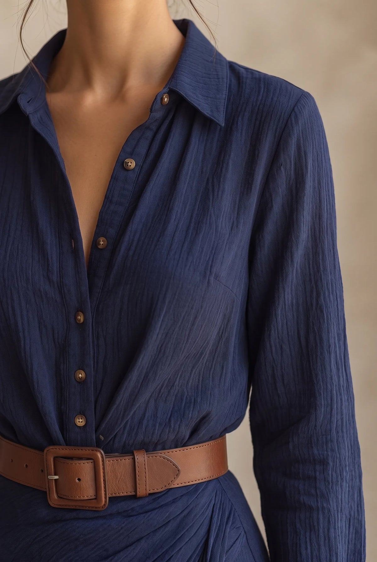 Women's Lapel Collar Button-Down Belted Maxi Dress