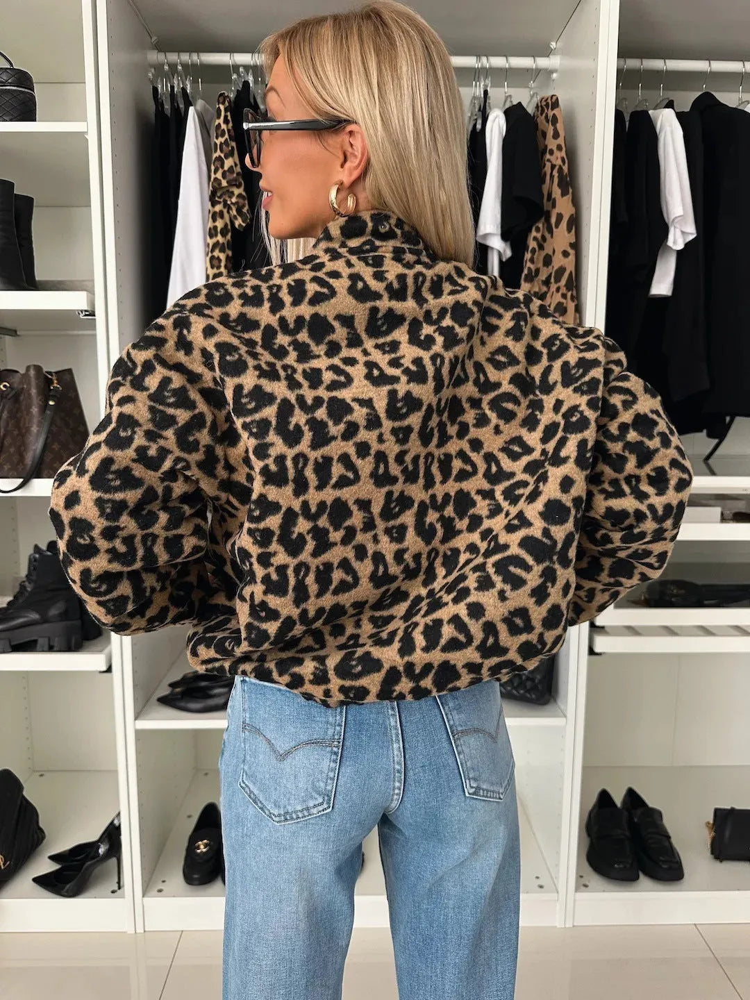 Women's Leopard Print Button-Down Bomber Jacket