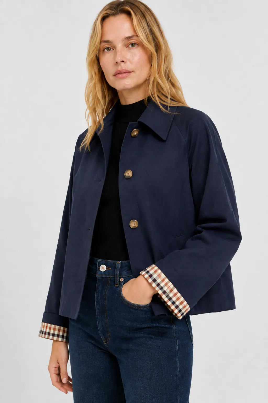 Women's Lightweight Loose Fit Jacket with Gingham Lining