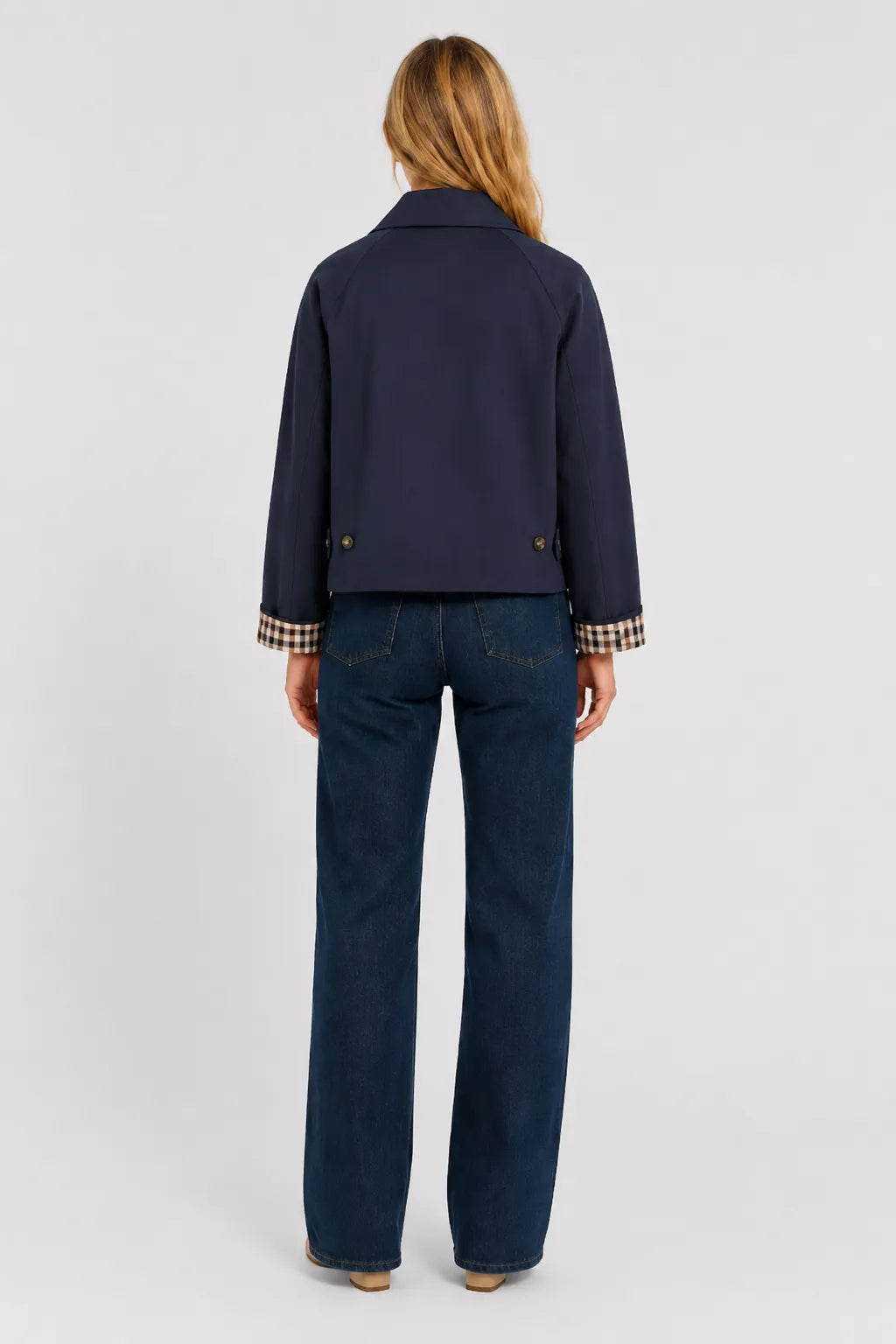 Women's Lightweight Loose Fit Jacket with Gingham Lining