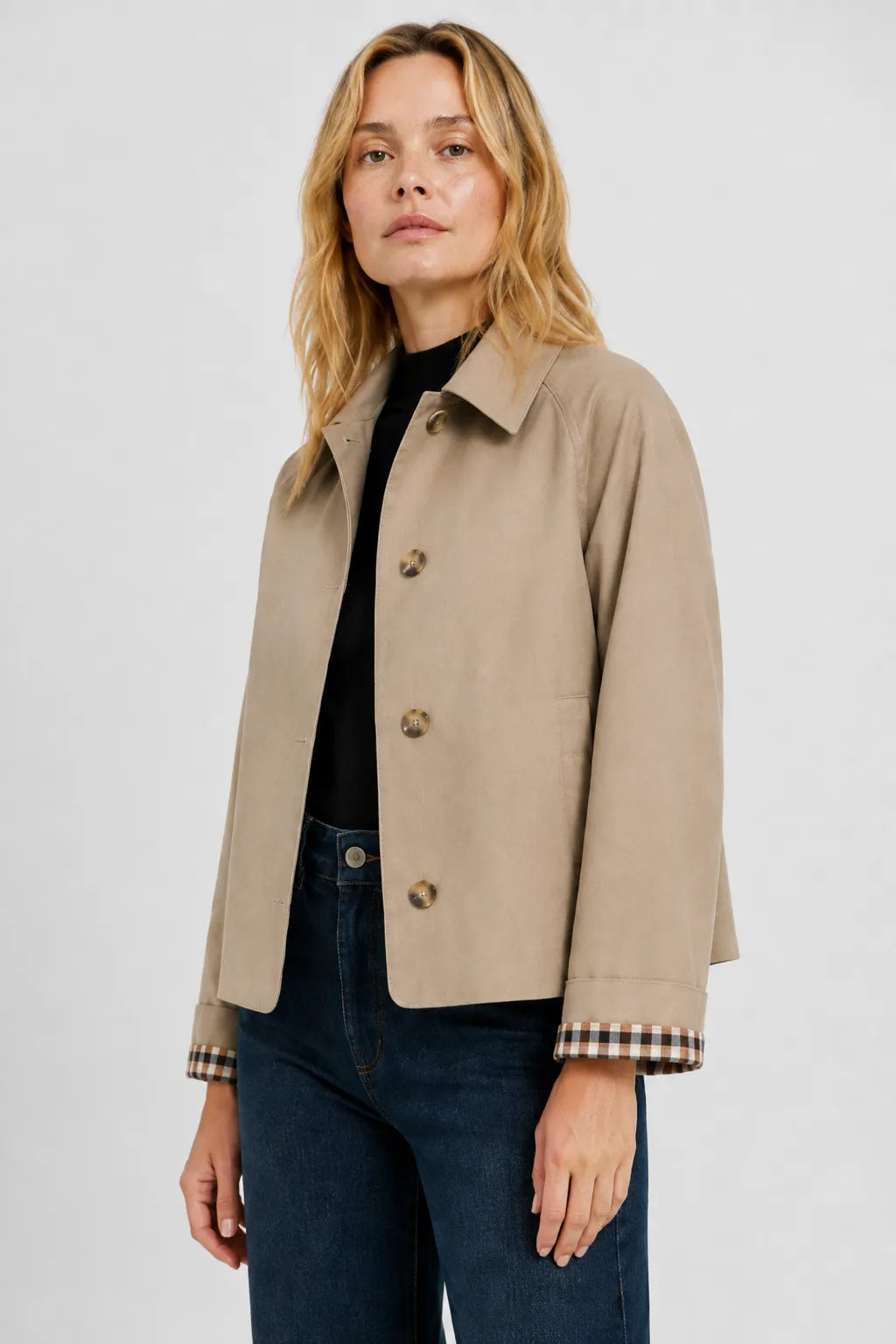 Women's Lightweight Loose Fit Jacket with Gingham Lining