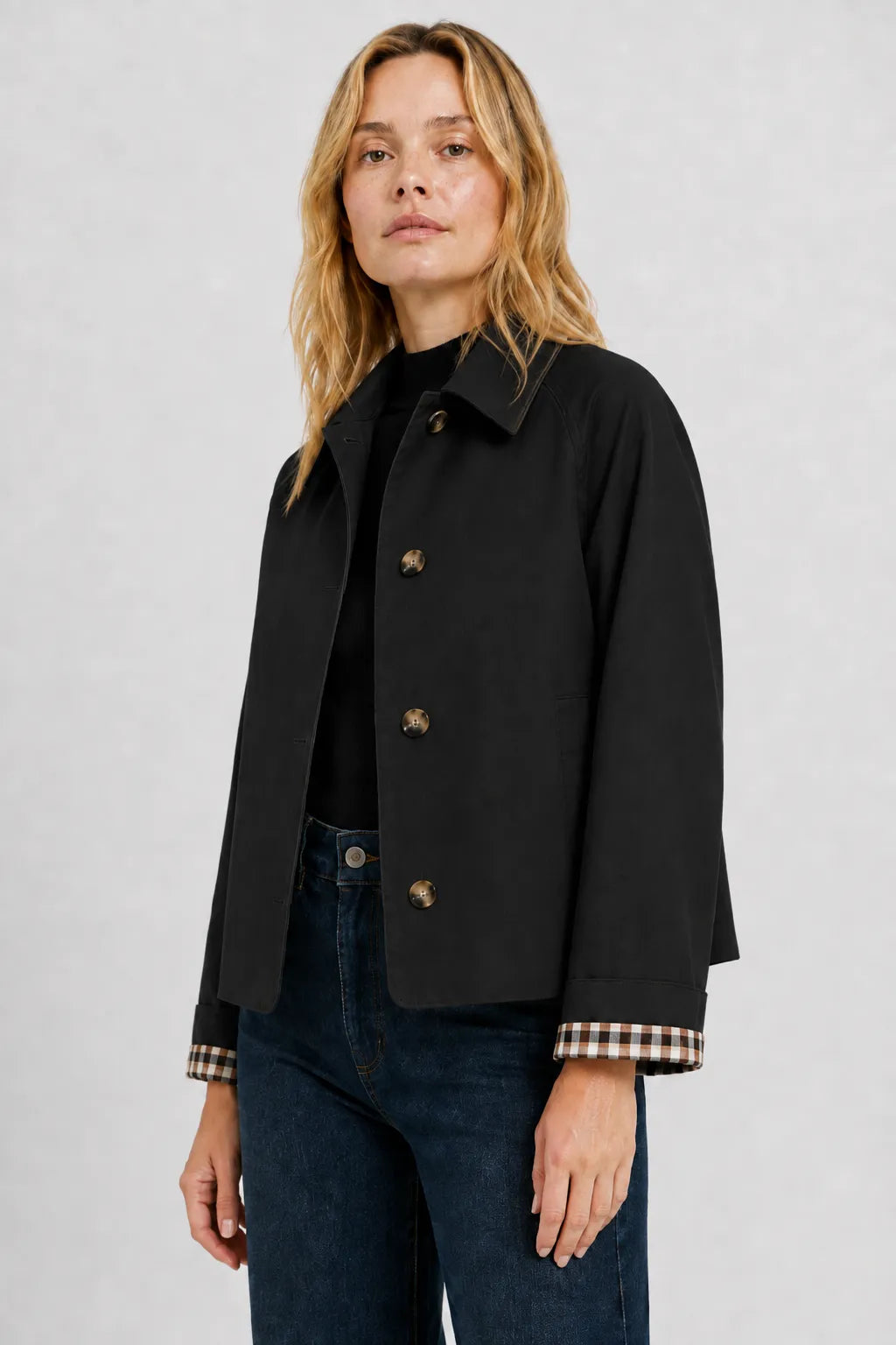 Women's Lightweight Loose Fit Jacket with Gingham Lining