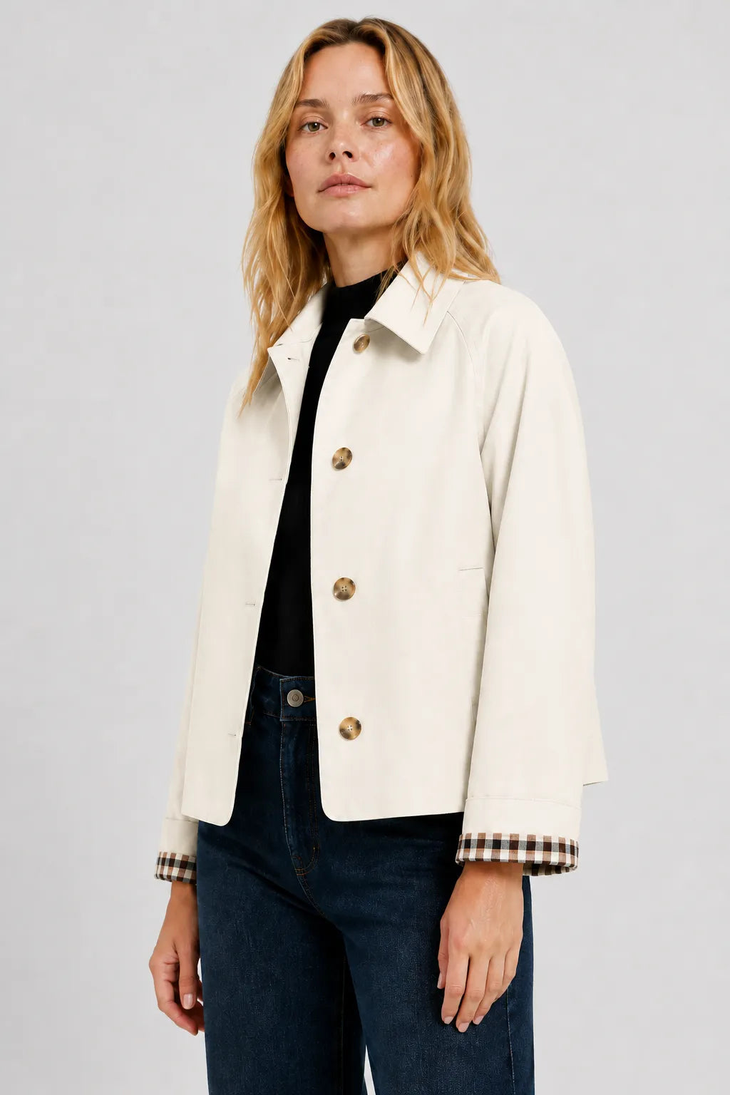 Women's Lightweight Loose Fit Jacket with Gingham Lining