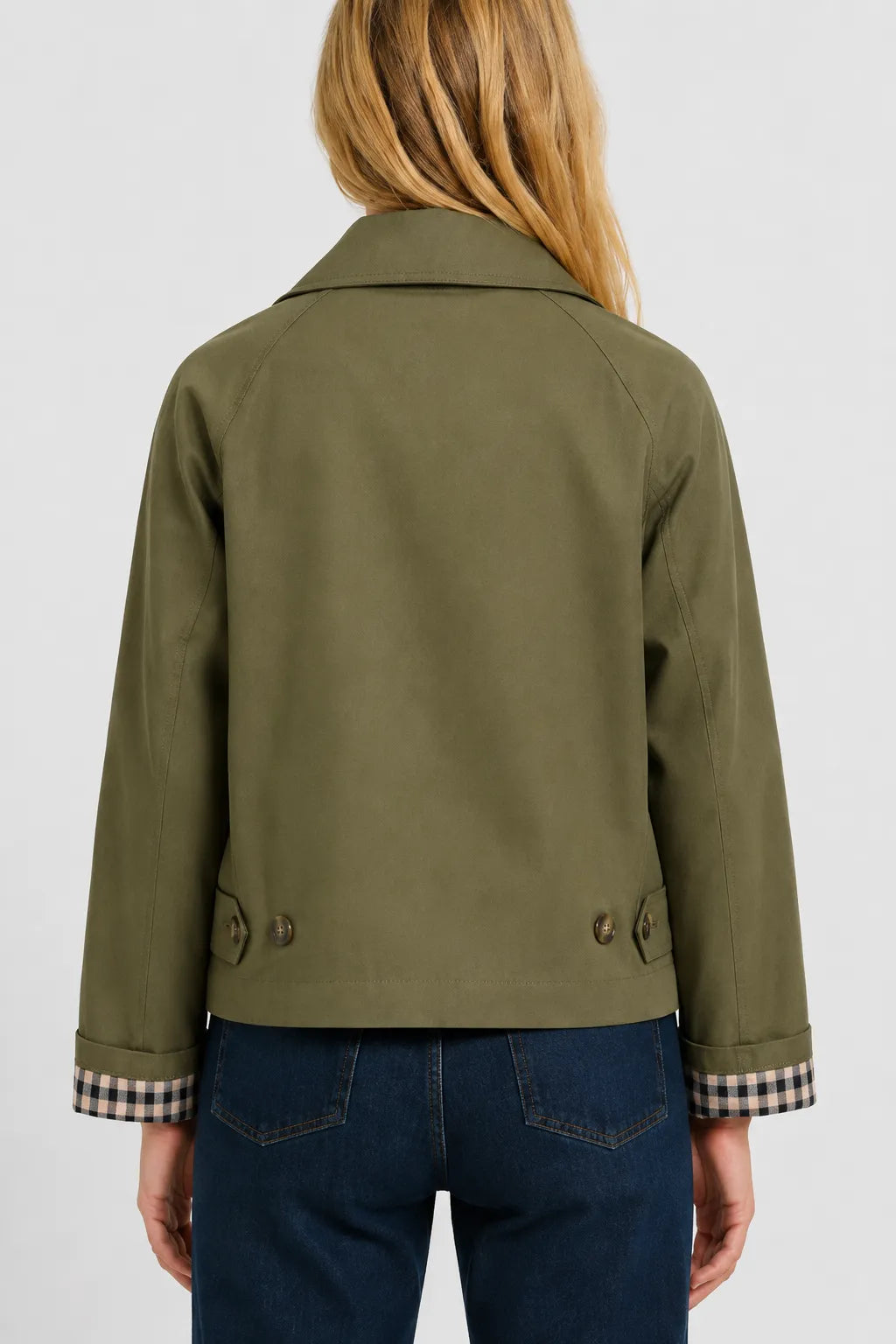 Women's Lightweight Loose Fit Jacket with Gingham Lining