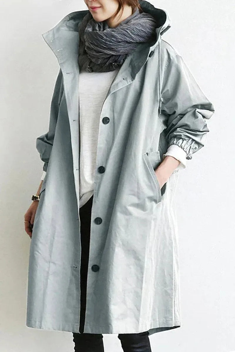Women's Long Hooded Trench Coat with Loose Fit