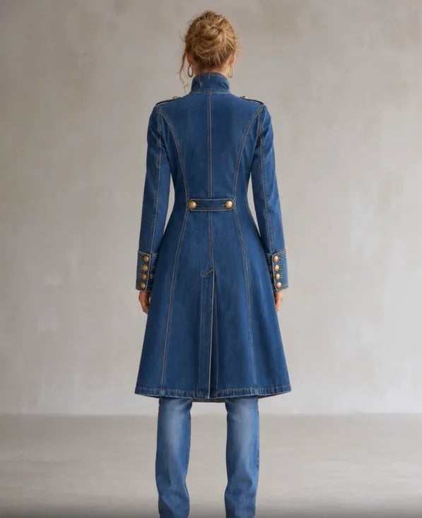 Women's Long Military Style Double-Breasted Coat