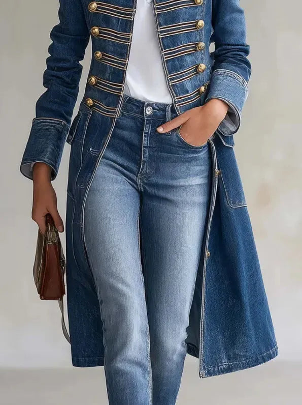 Women's Long Military Style Double-Breasted Coat