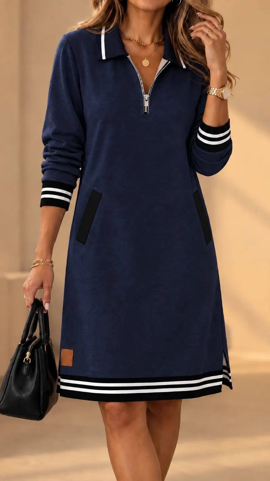 Women's Long-Sleeve Polo Dress with Collar