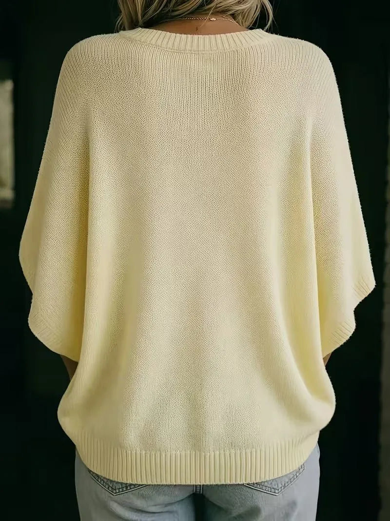 Women's Loose Batwing Short-Sleeve Knit Top with Crewneck