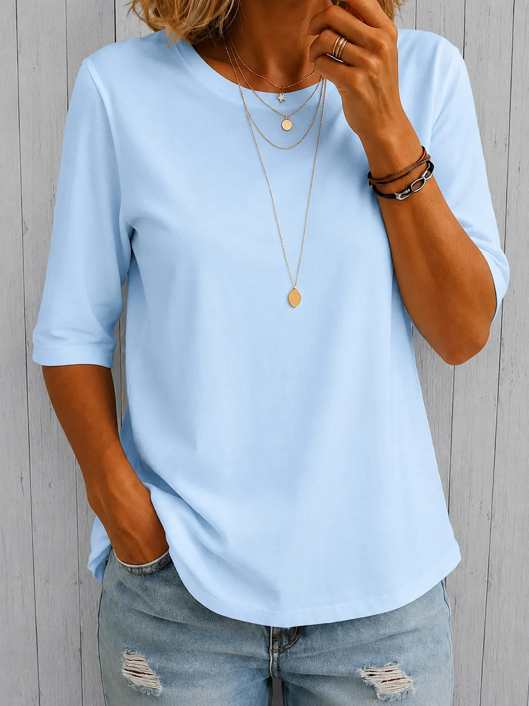 Women's Loose Fit Half-Sleeve T-Shirt with Extended Arm Coverage