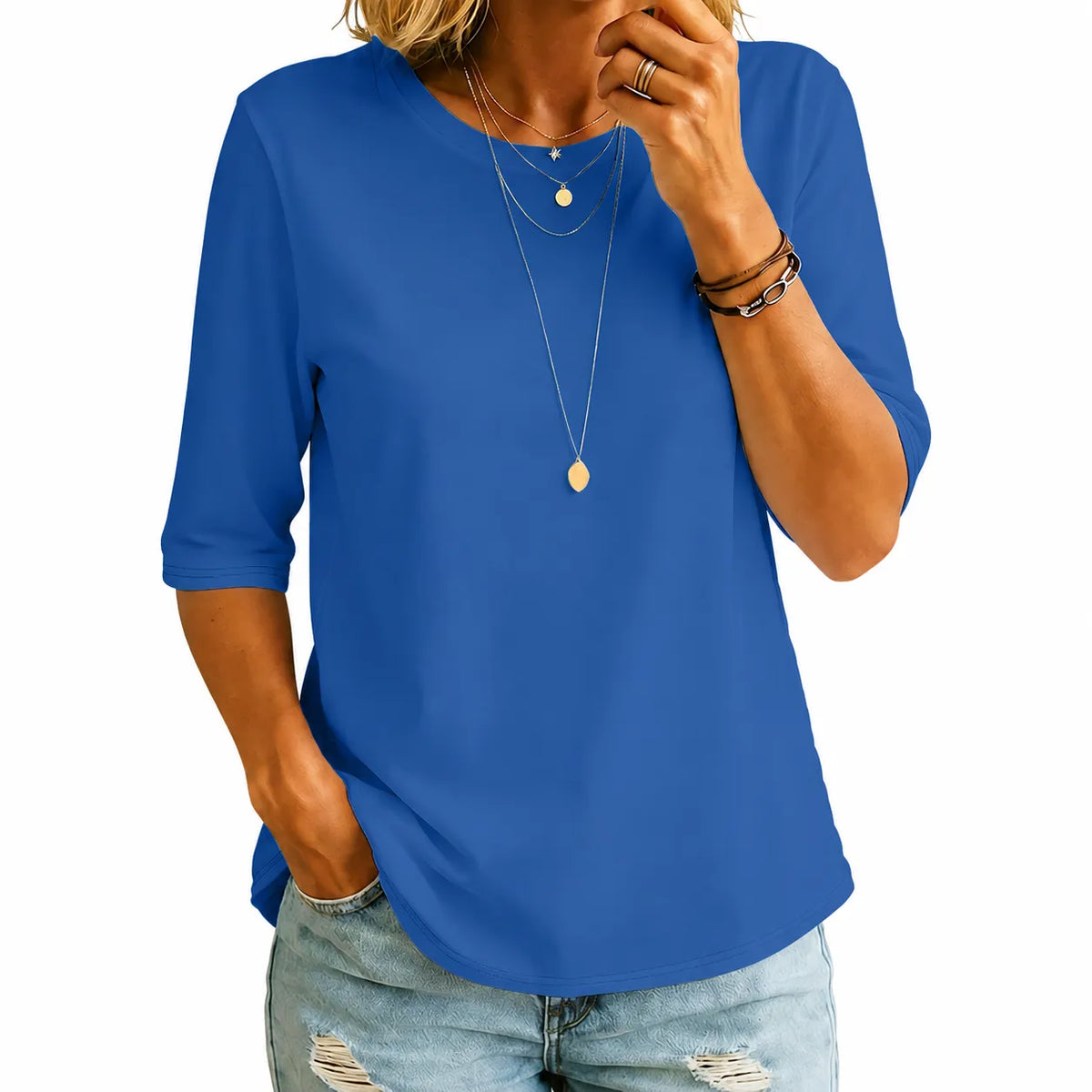 Women's Loose Fit Half-Sleeve T-Shirt with Extended Arm Coverage