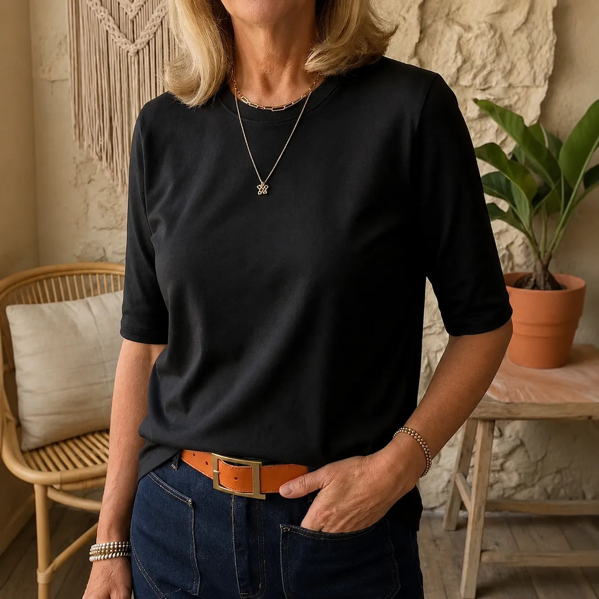 Women's Loose Fit Half-Sleeve T-Shirt with Extended Arm Coverage