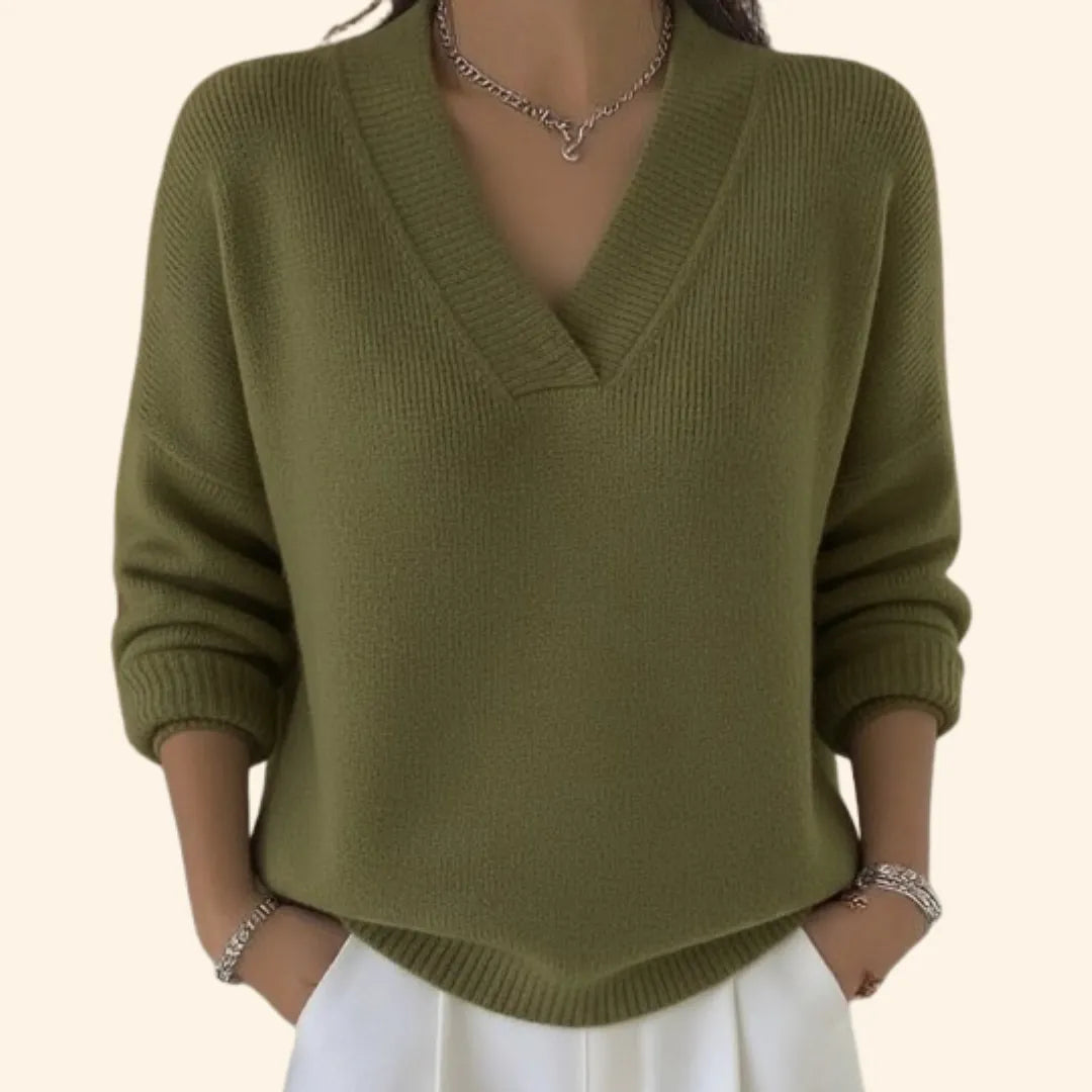 Women's Loose-Fit V-Neck Knit Pullover Sweater