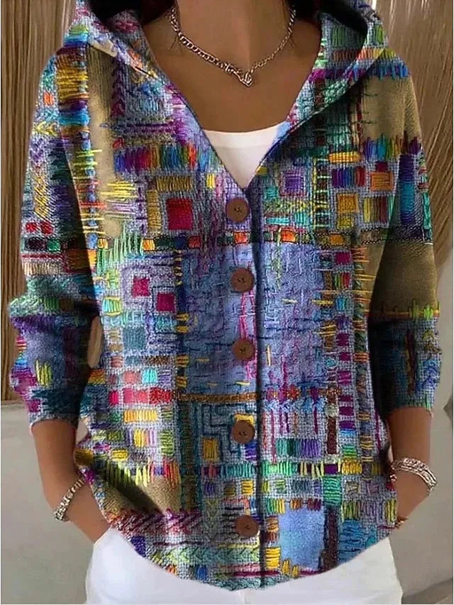 Women's Loose Hooded Knit Cardigan with Wooden Buttons