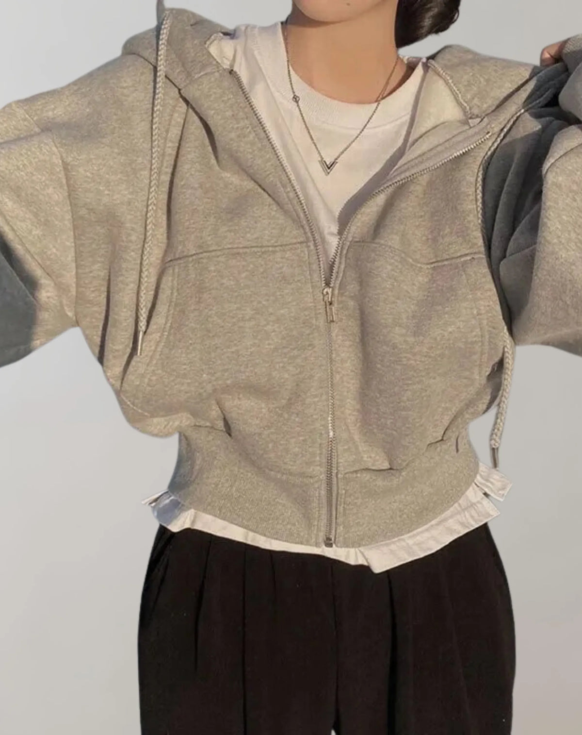 Women's Loose Zip-Up Hoodie with Drawstring Hood