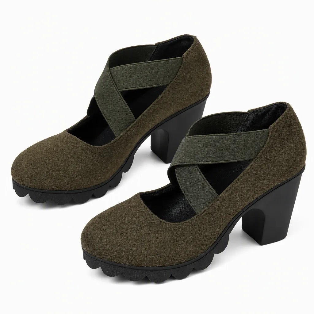 Women's Mary Jane Block Heels with Crisscross Straps