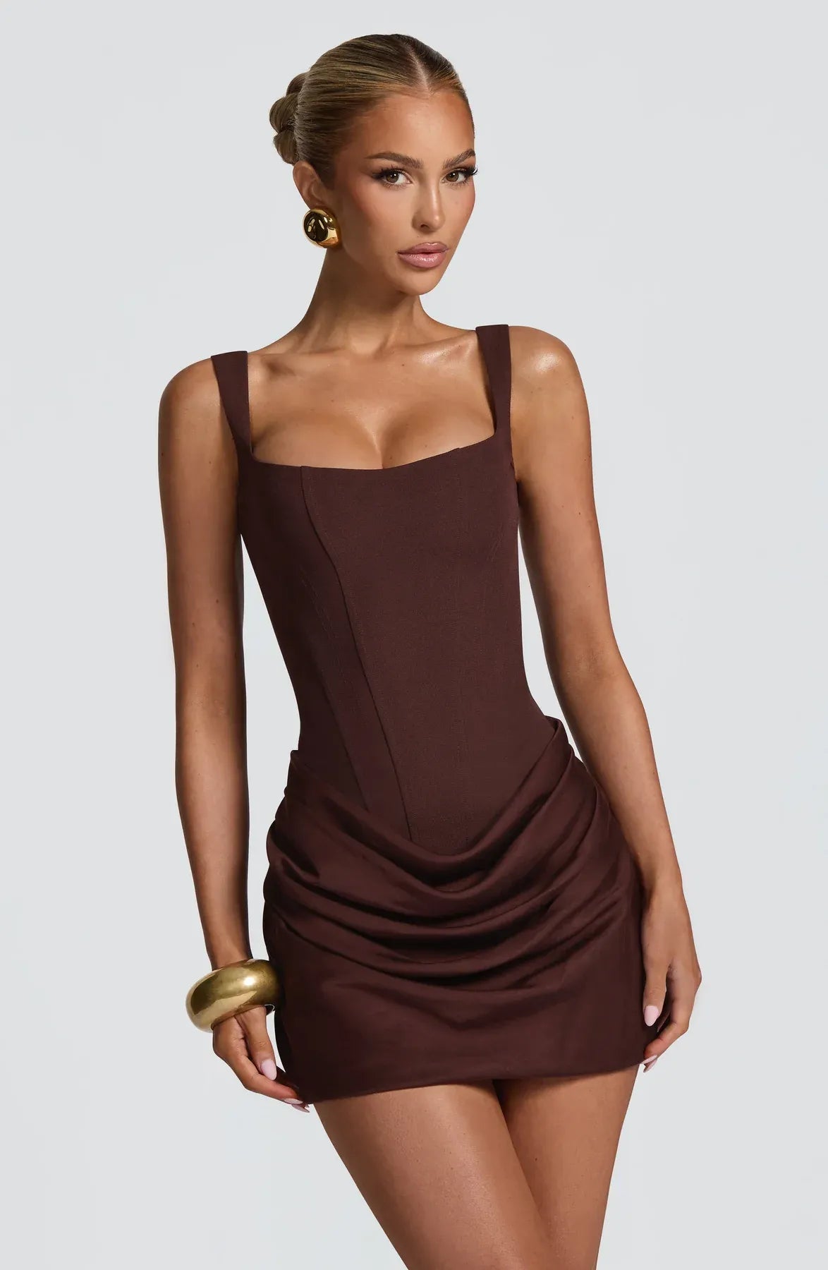 Women's Mini Dress with Fitted Bodice and Pleated Skirt