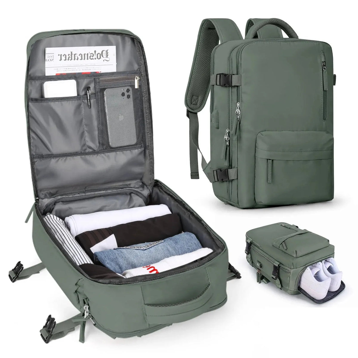 Women's Multifunctional 35L Travel Backpack with USB Port