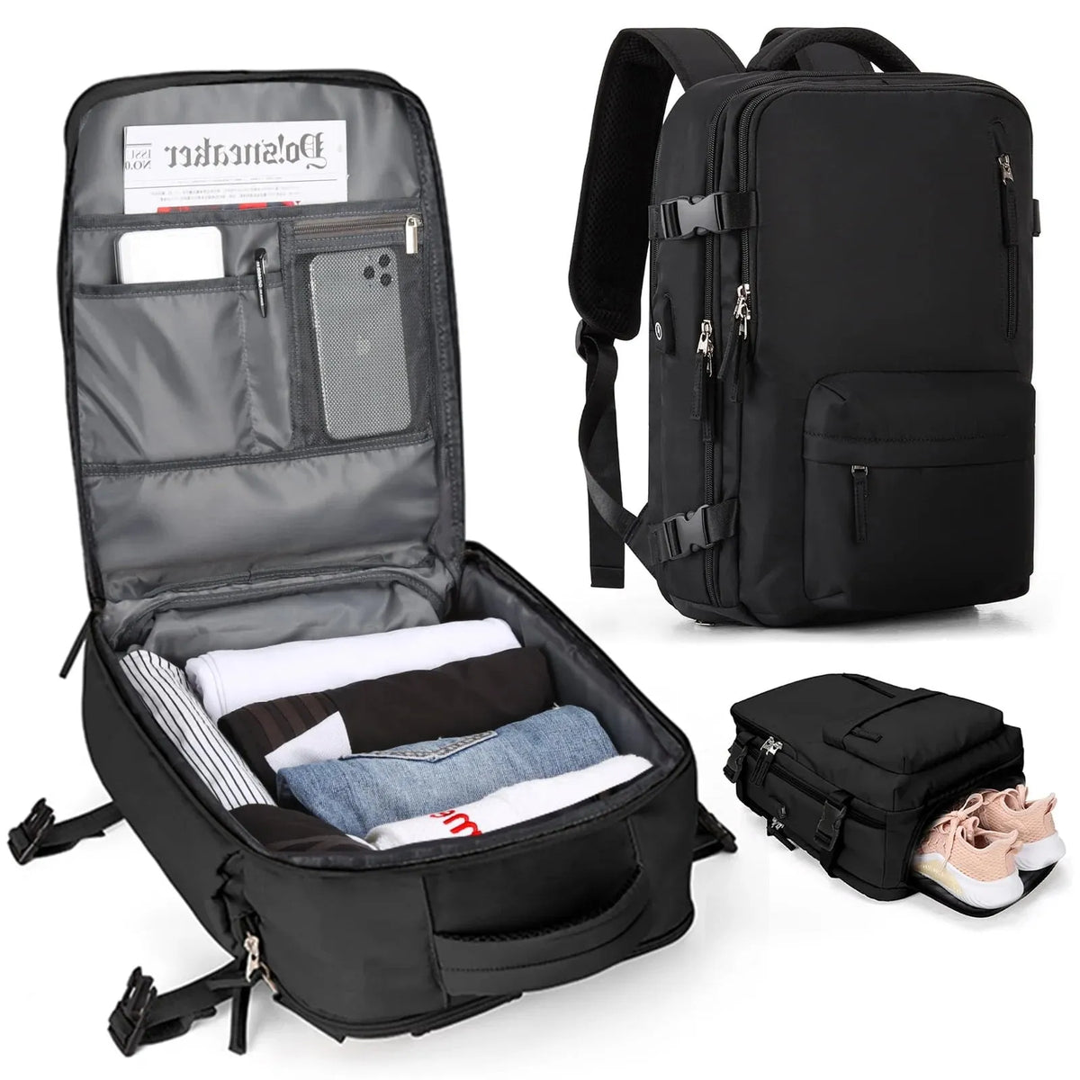 Women's Multifunctional 35L Travel Backpack with USB Port