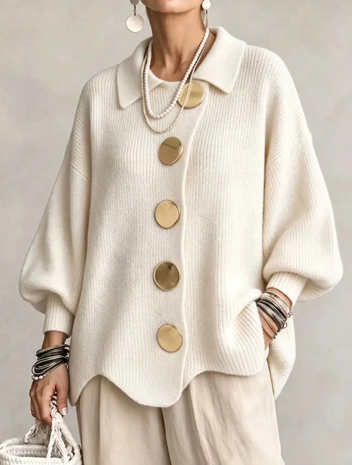 Women's Oversized Cardigan with Statement Buttons