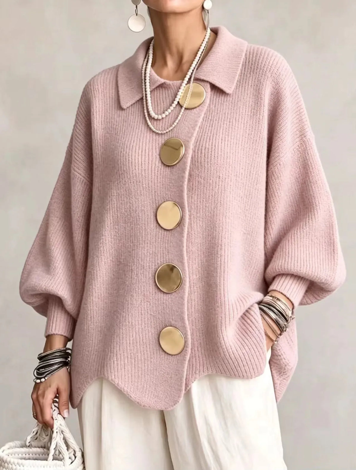Women's Oversized Cardigan with Statement Buttons