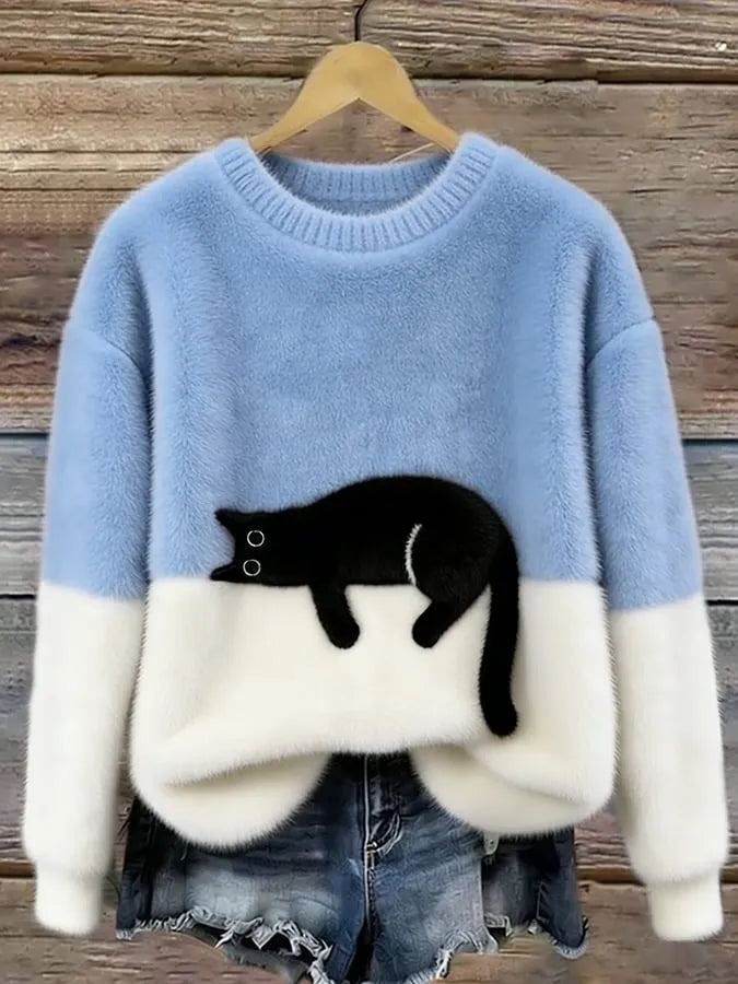 Women's Oversized Cat Graphic Sweatshirt