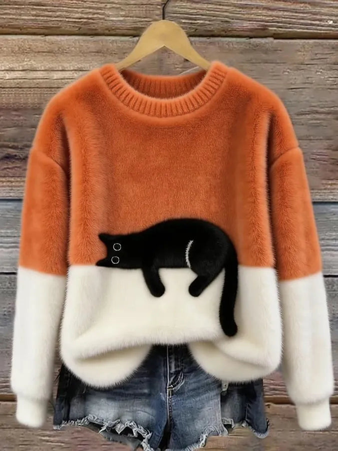Women's Oversized Cat Graphic Sweatshirt