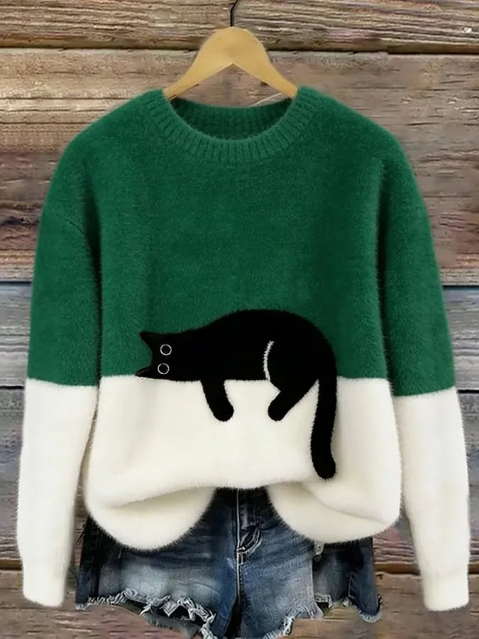 Women's Oversized Cat Graphic Sweatshirt