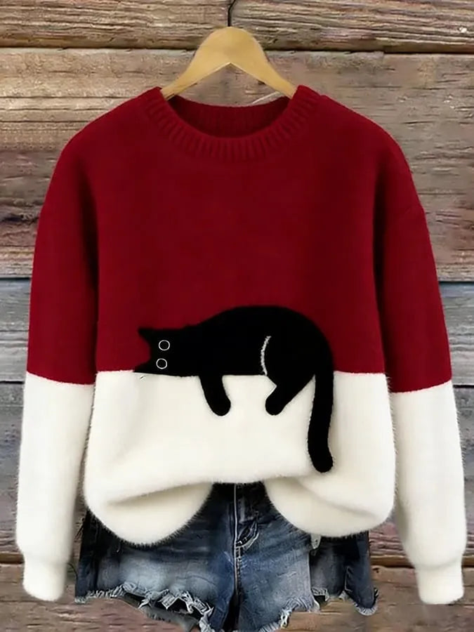 Women's Oversized Cat Graphic Sweatshirt