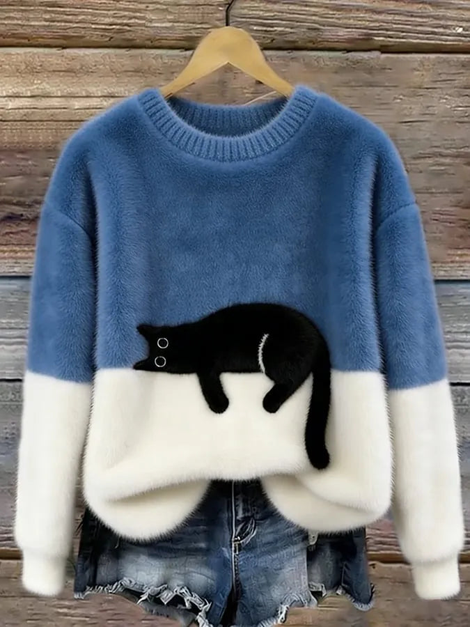 Women's Oversized Cat Graphic Sweatshirt
