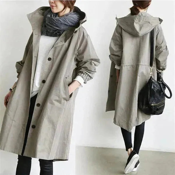 Women's Oversized Waterproof Hooded Trench Coat