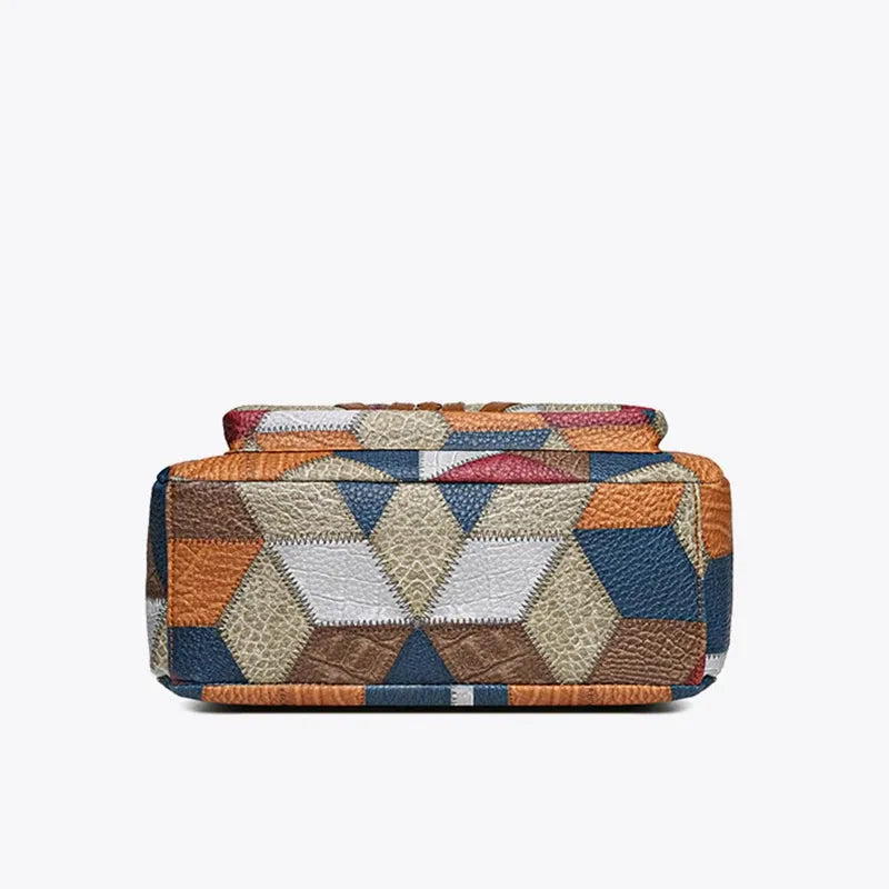 Women's Patchwork Everyday Crossbody Bag with Faux Leather Trims
