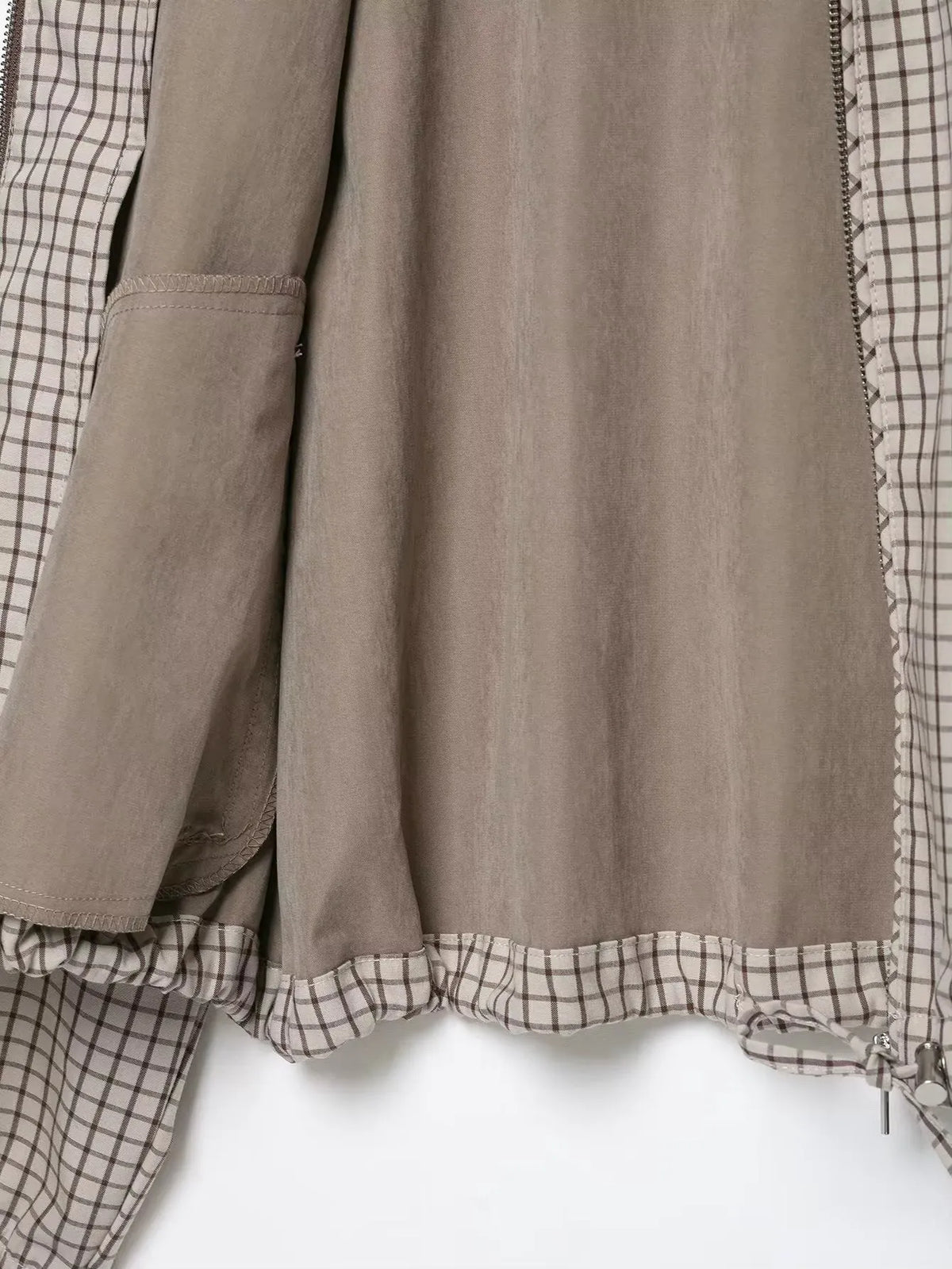 Women's Plaid Hooded Cropped Jacket with Drawstring Hem