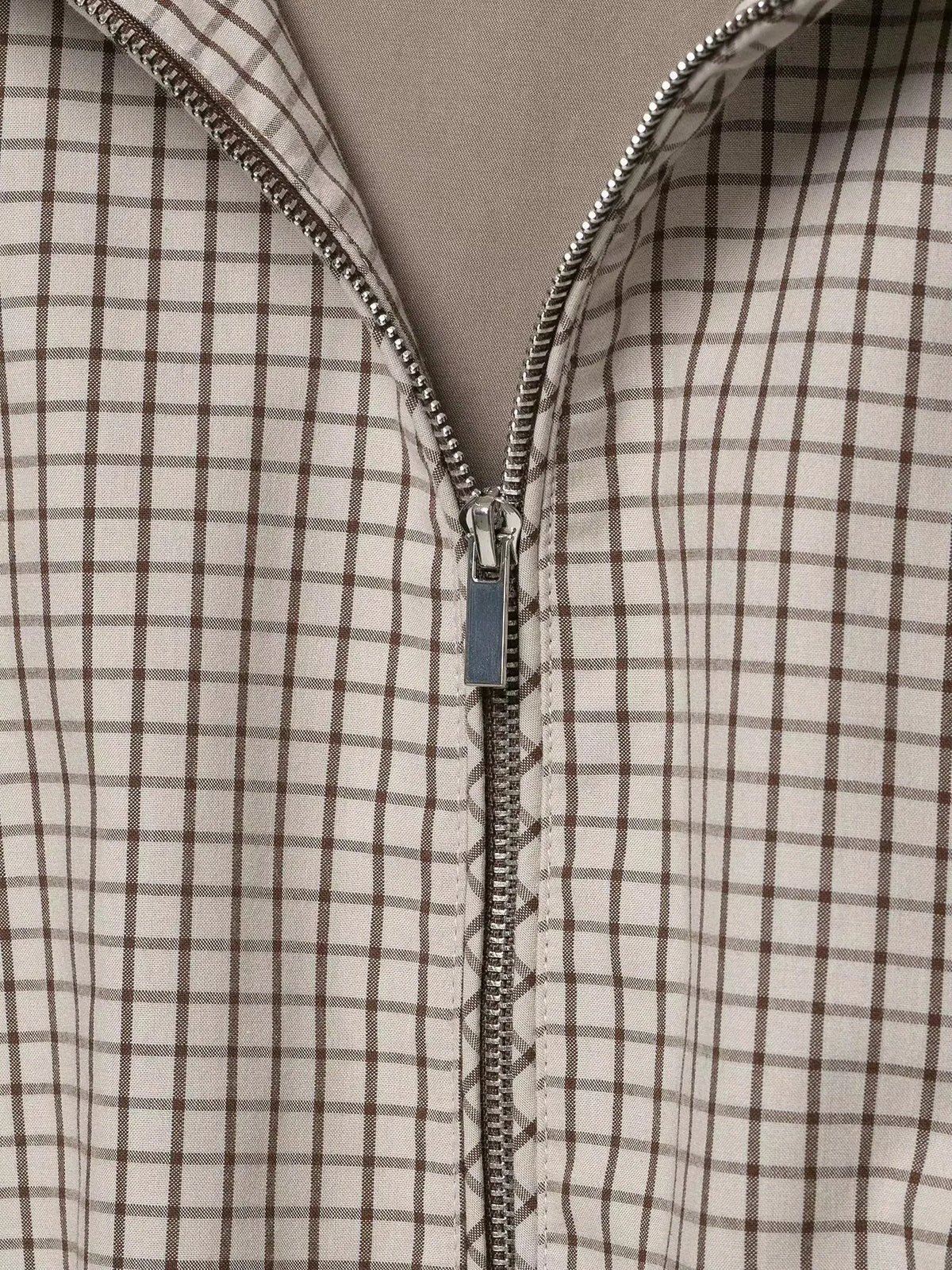 Women's Plaid Hooded Cropped Jacket with Drawstring Hem