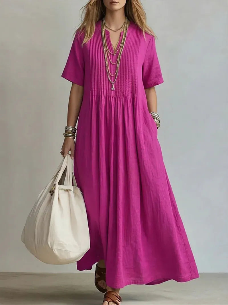 Women's Pleated Midi Dress with Flattering Fit