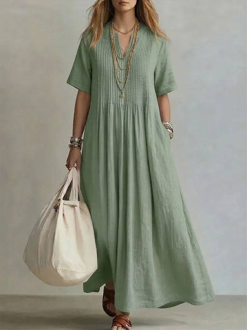 Women's Pleated Midi Dress with Flattering Fit