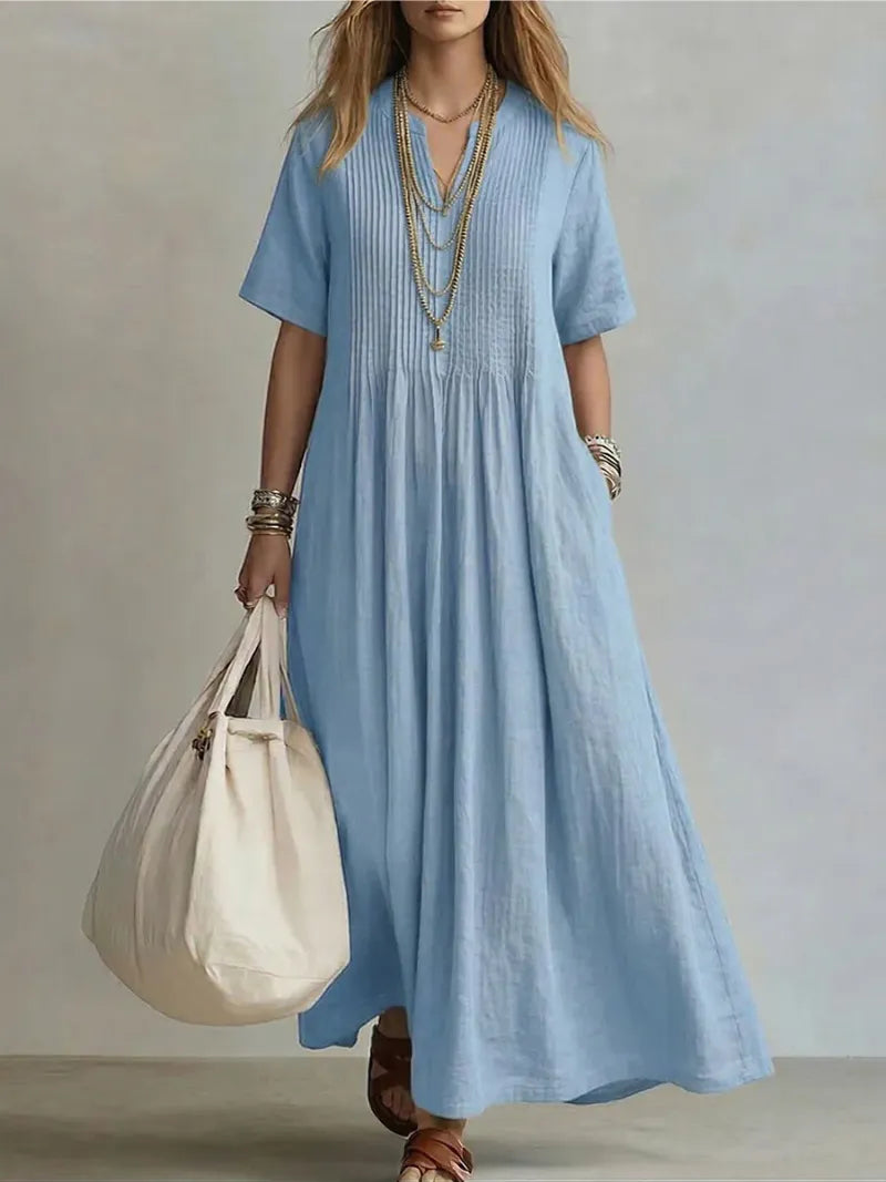 Women's Pleated Midi Dress with Flattering Fit