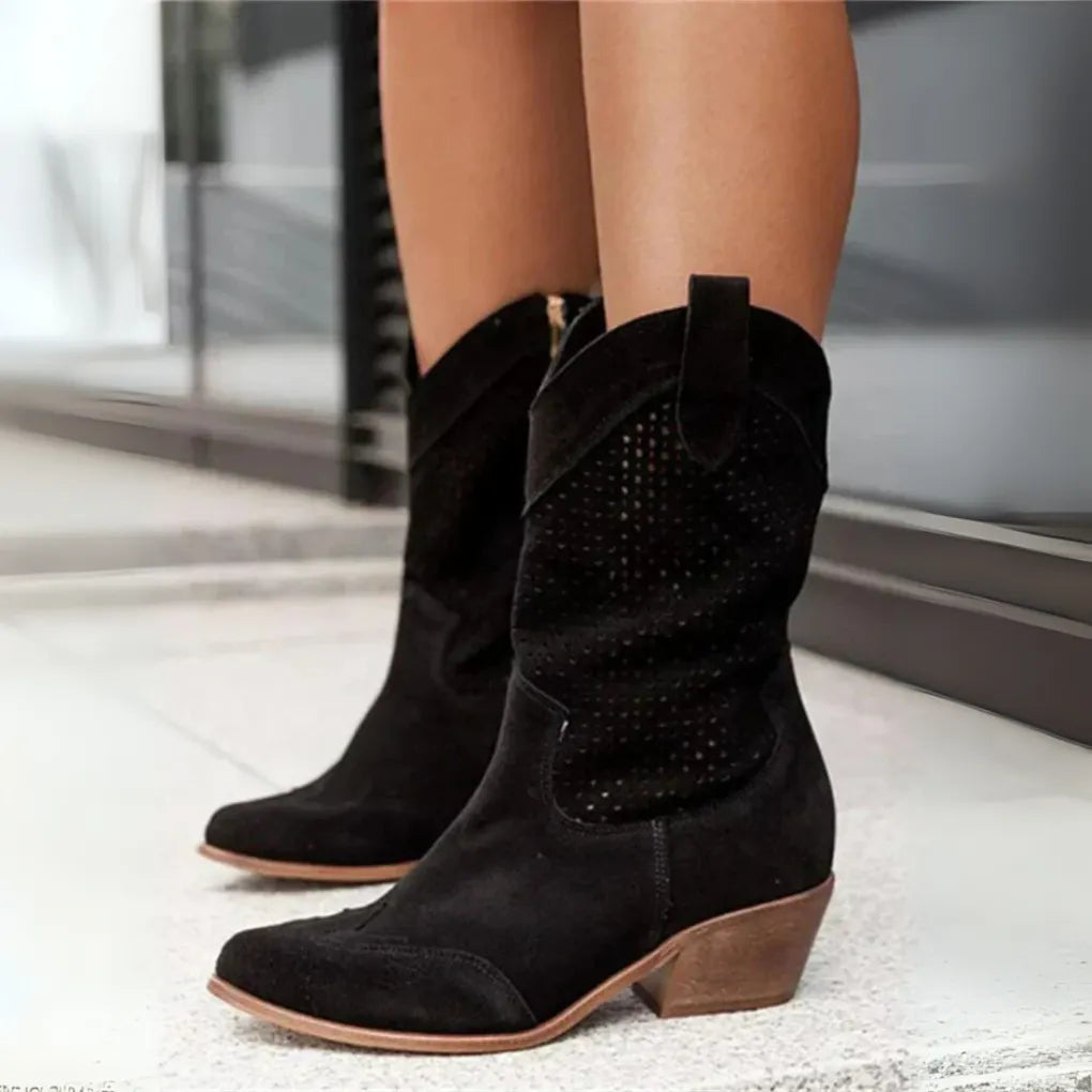 Women's Premium Leather Ankle Boots with Block Heel